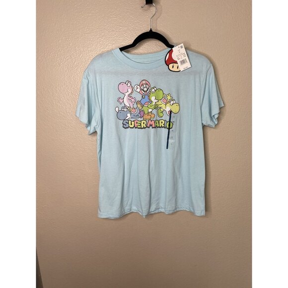 NWT Super Mario Bros Womens Blue T-shirt Large short sleeve graphic print cotton - Picture 1 of 5